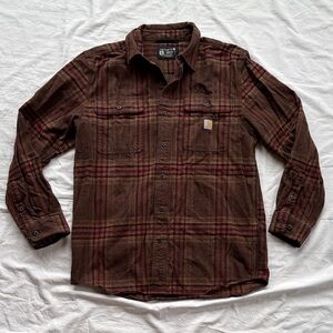 Carhartt Brown and Red Plaid Flannel Work Shirt